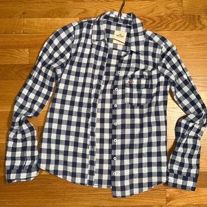 Hollister navy checkered button down shirt
